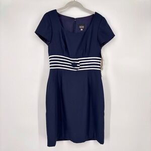 NWT Vintage Datiani Shift Dress Sz‎ 10 Striped Career Work Office Navy Nautical
